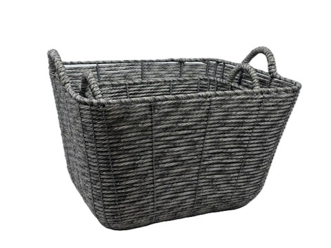 Professional-grade Set of 2 Twisted Resin Rounded-Corner Baskets in Grey Twill Weaving
